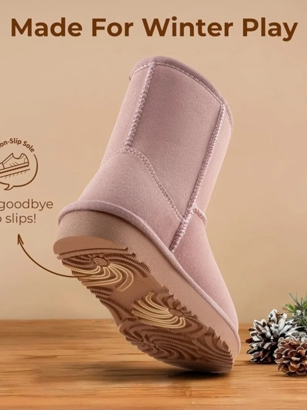 Dream Pairs Girls Faux-Fur Lined Boot in Dusty Rose